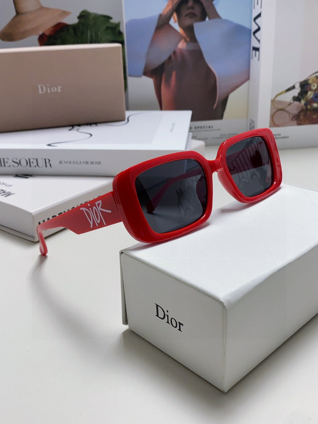 Dior Square Red Lens Sunglasses for Women - detail image 7