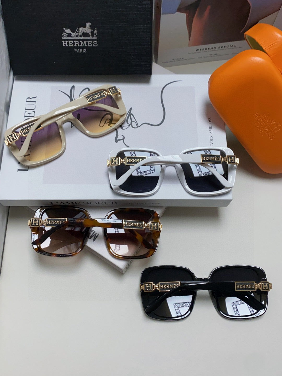 Hermès Polarized Square Black Lens Sunglasses for Women - 488095 - detail image 8
