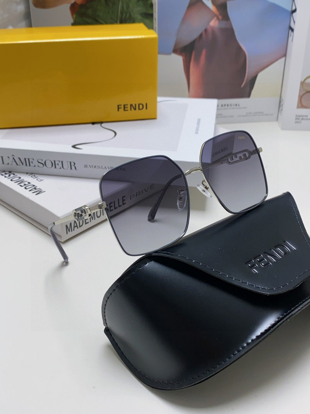 Fendi Polarized Metal Oversized Silver Lens Sunglasses for Women - 358750 - detail image 2
