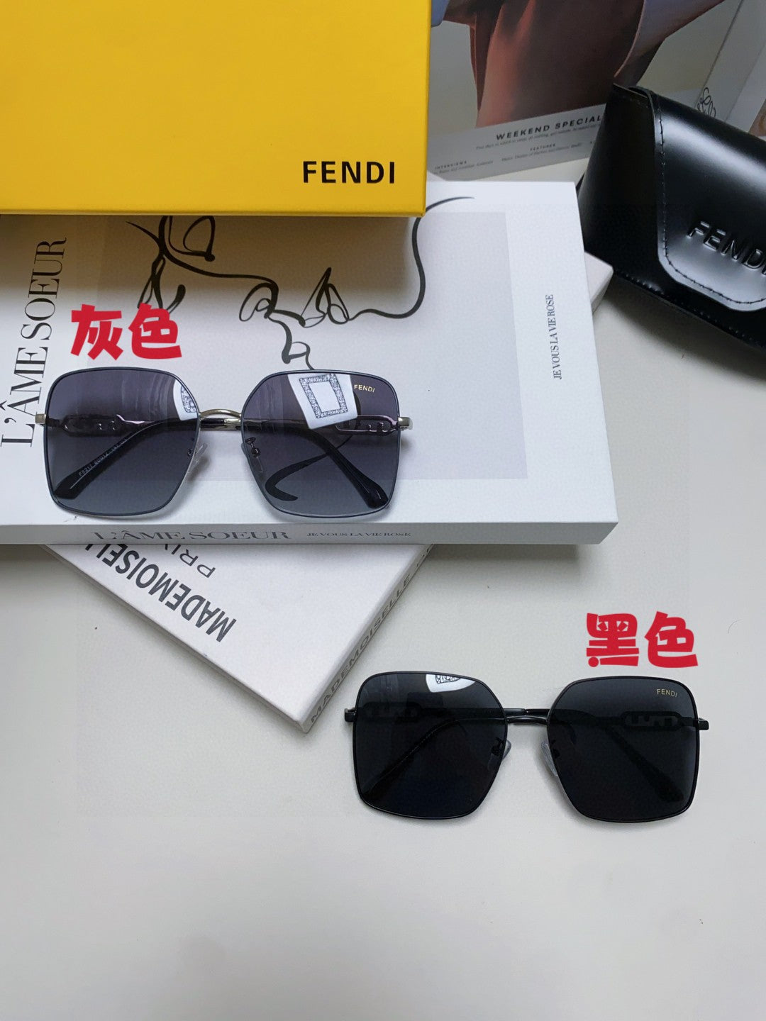 Fendi Polarized Metal Oversized Black Lens Sunglasses for Women - 358751 - detail image 9