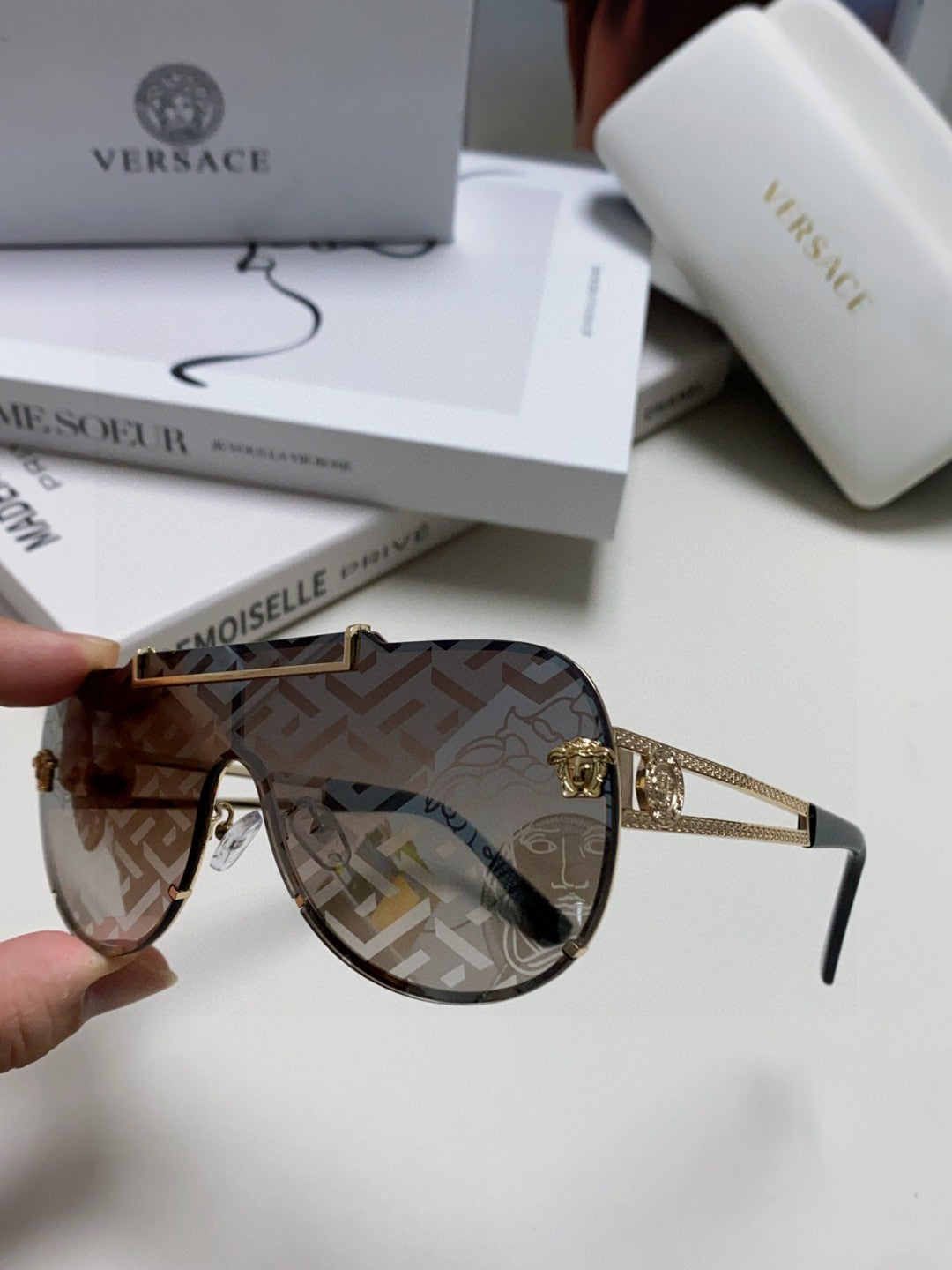 Versace Oversized Gray Lens Sunglasses for Men & Women - 358788 - detail image 5