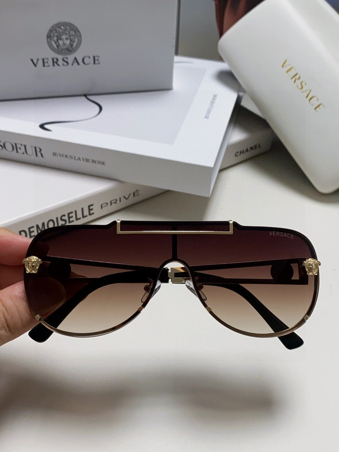 Versace Oversized Gray Lens Sunglasses for Men & Women - 358790 - detail image 2