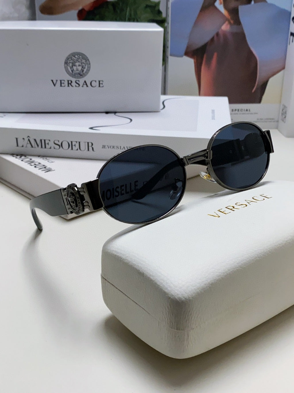 Versace VES71 Oval Silver Lens Sunglasses for Men & Women - detail image 7