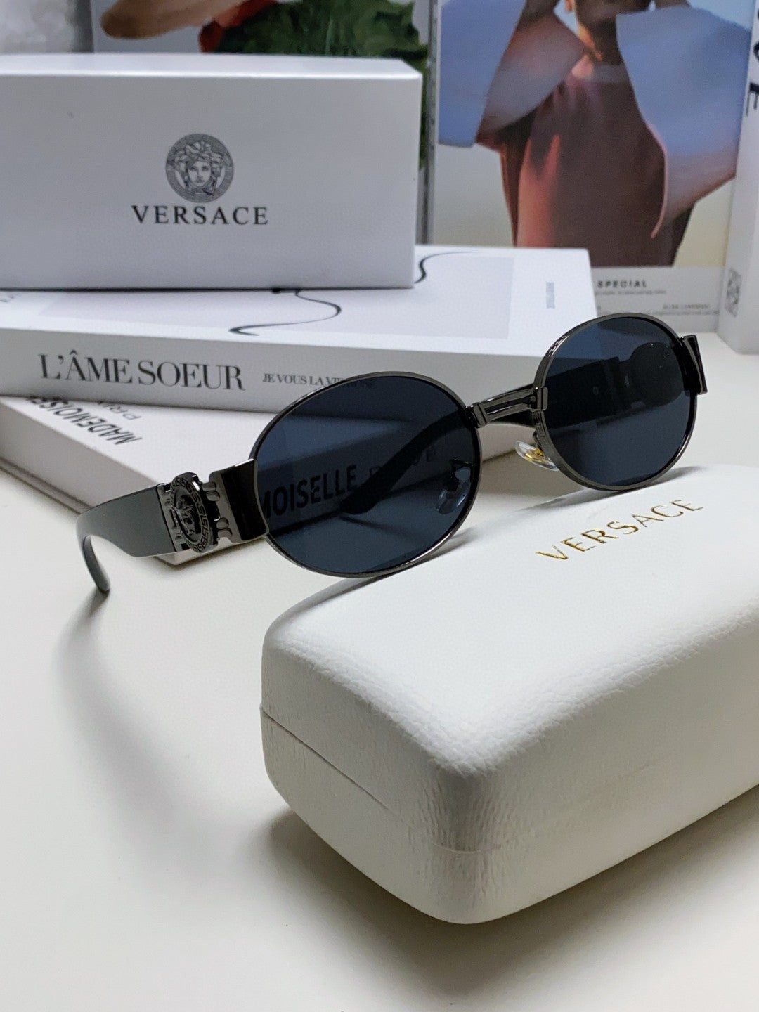 Versace VES71 Oval Silver Lens Sunglasses for Men & Women - detail image 7