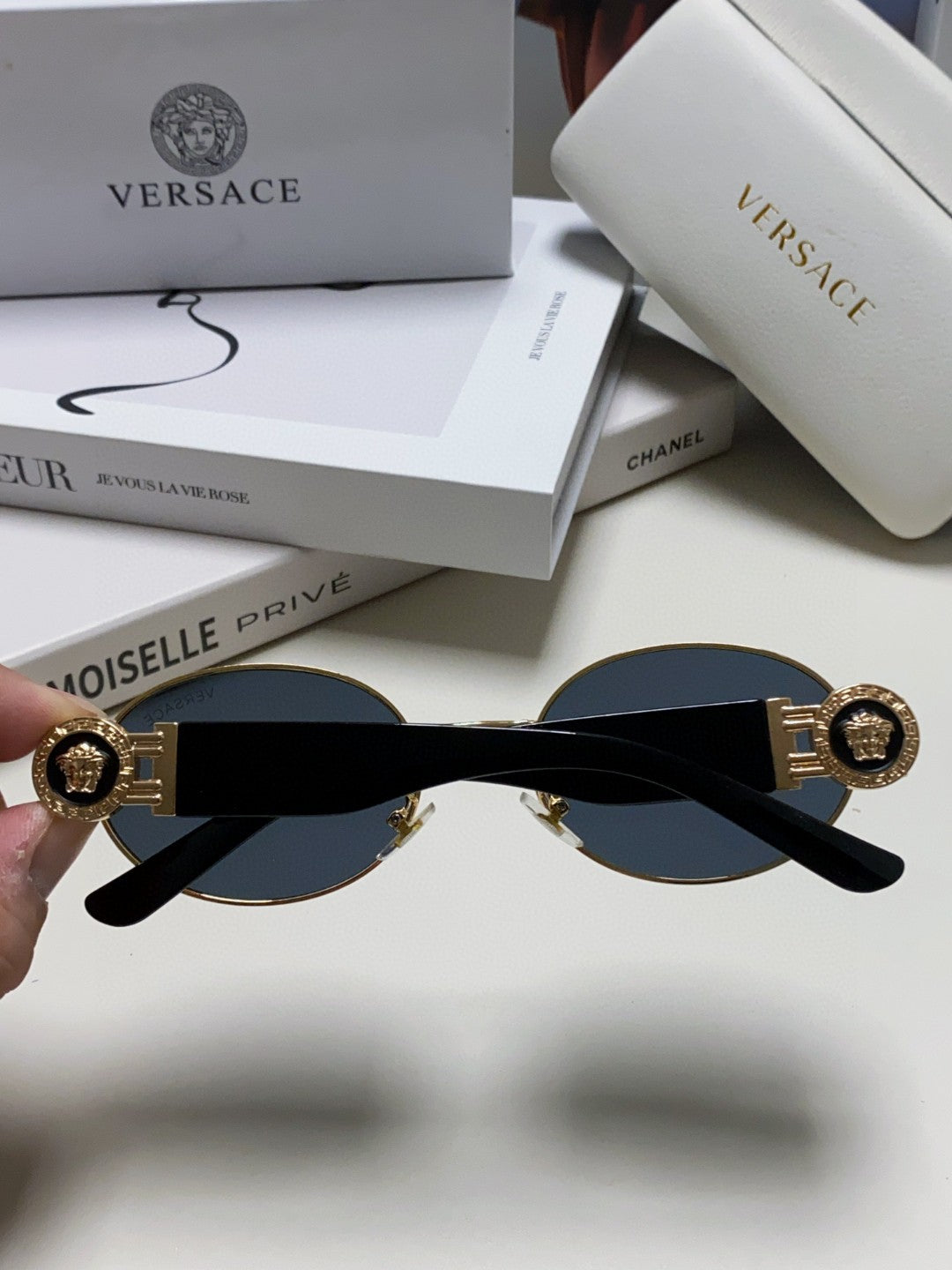 Versace VES71 Oval Blue Lens Sunglasses for Men & Women - detail image 4