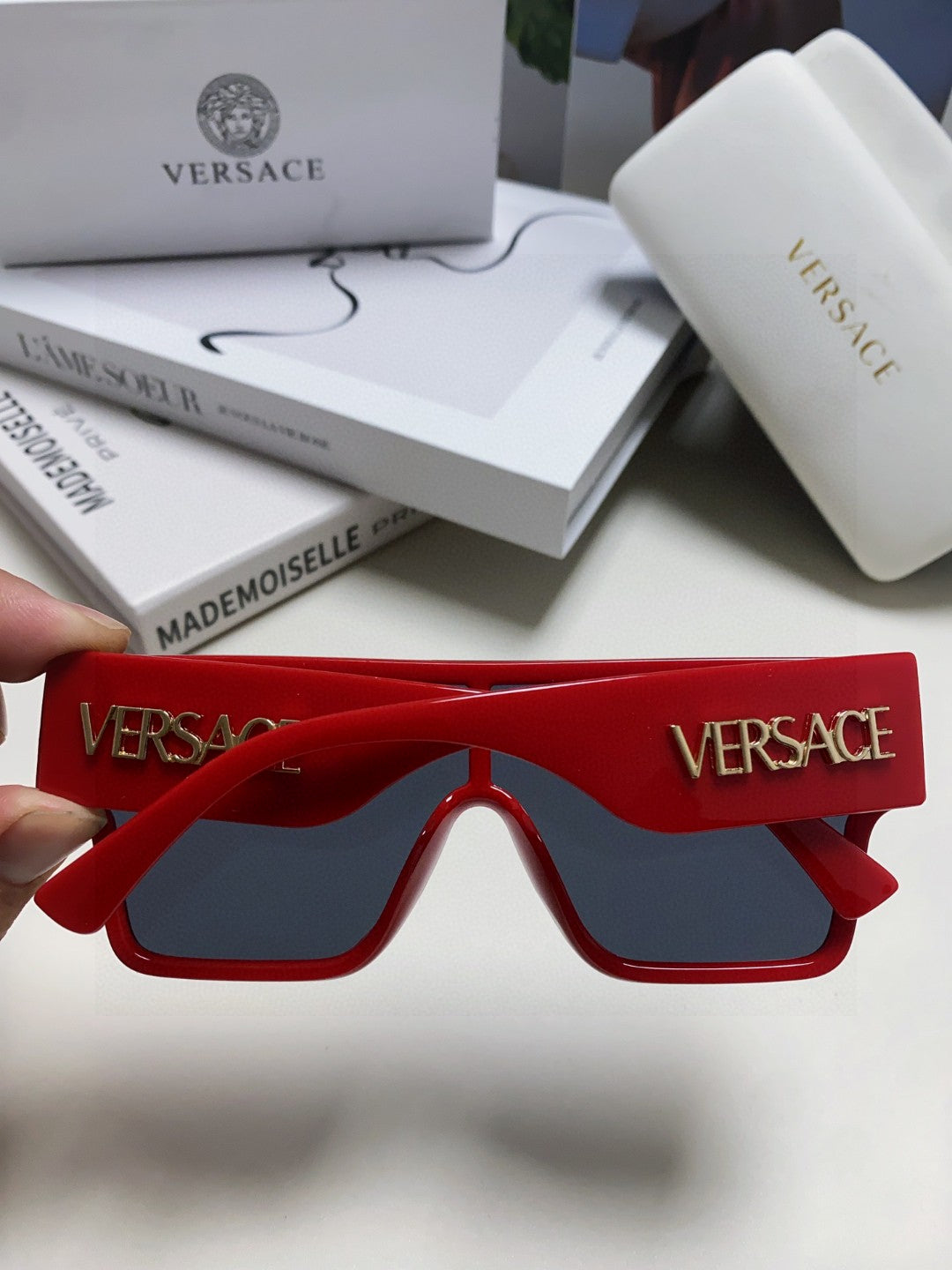 Versace Square Red Lens Sunglasses for Men & Women - detail image 4
