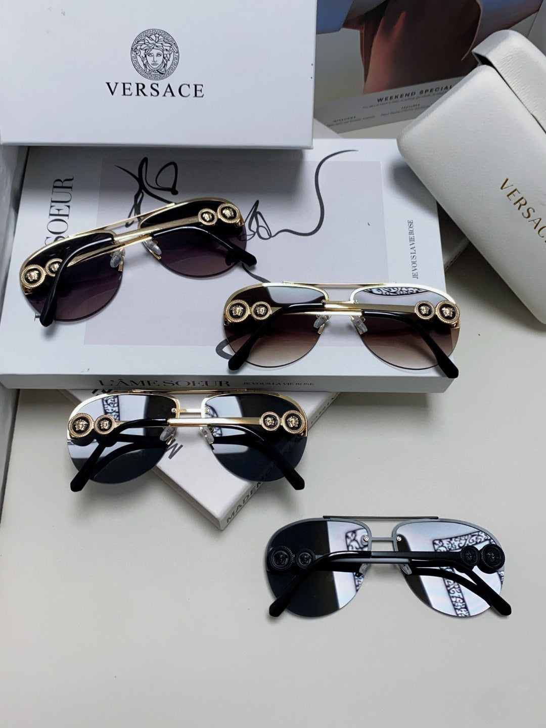 Versace VE2250 Aviator Gray Lens Sunglasses for Men & Women - detail image 8