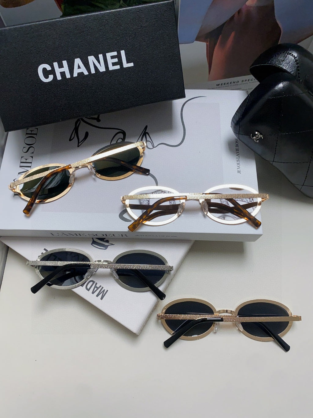 Chanel Metal Oval Black Lens Sunglasses for Women - 448929 - detail image 10