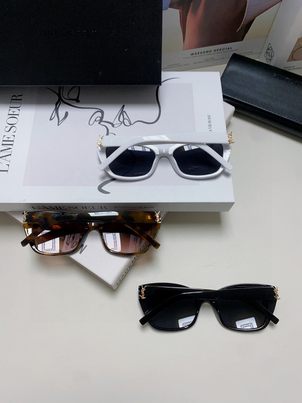 Saint Laurent Polarized Cat-Eye Silver Lens Sunglasses for Women - detail image 8
