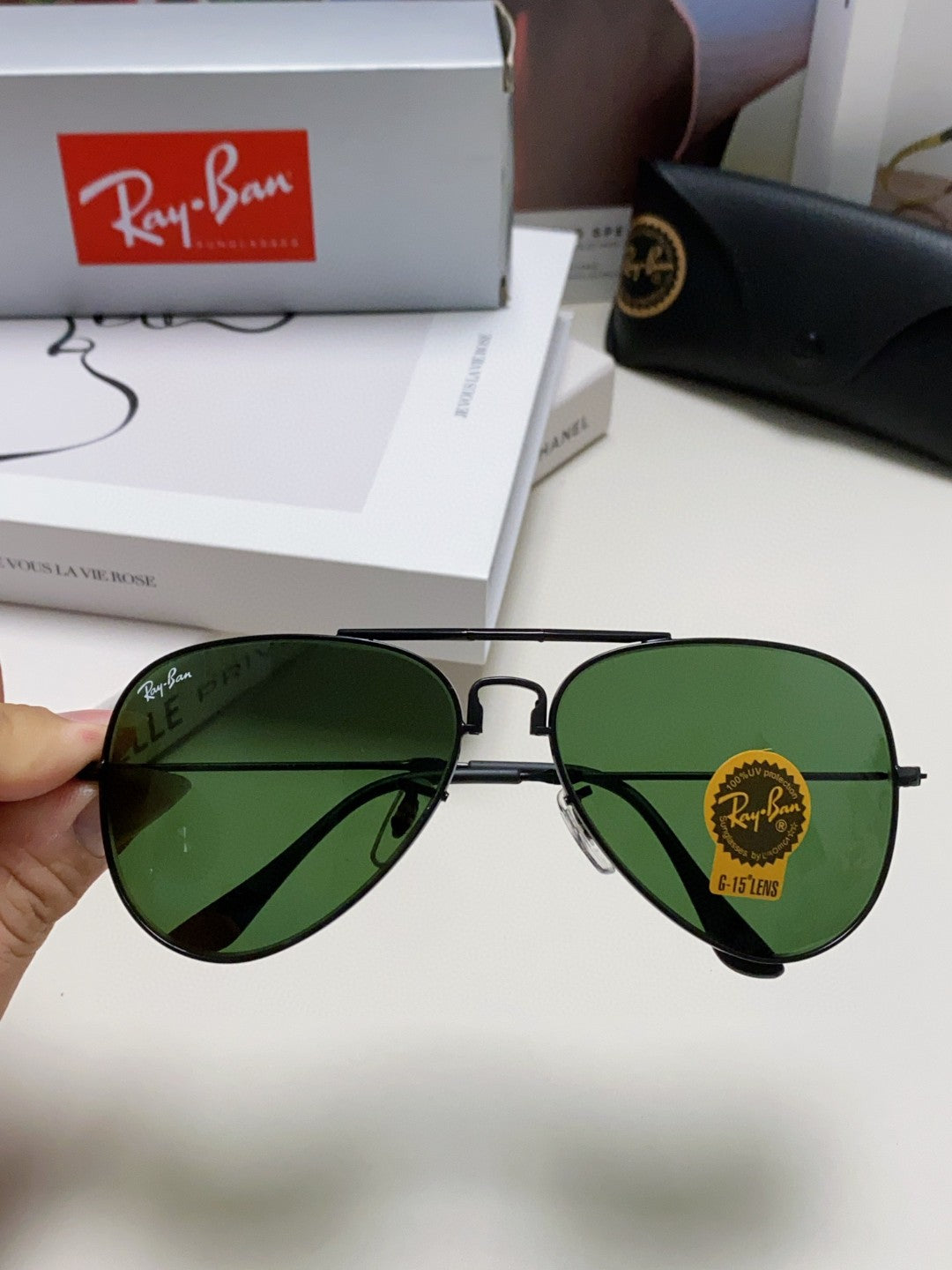 Ray-Ban RB3479 Folding Aviator Green Lens Sunglasses for Men & Women - detail image 3
