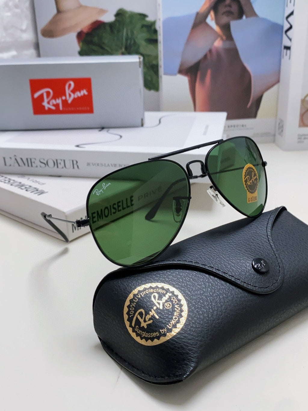 Ray-Ban RB3479 Folding Aviator Green Lens Sunglasses for Men & Women - detail image 7