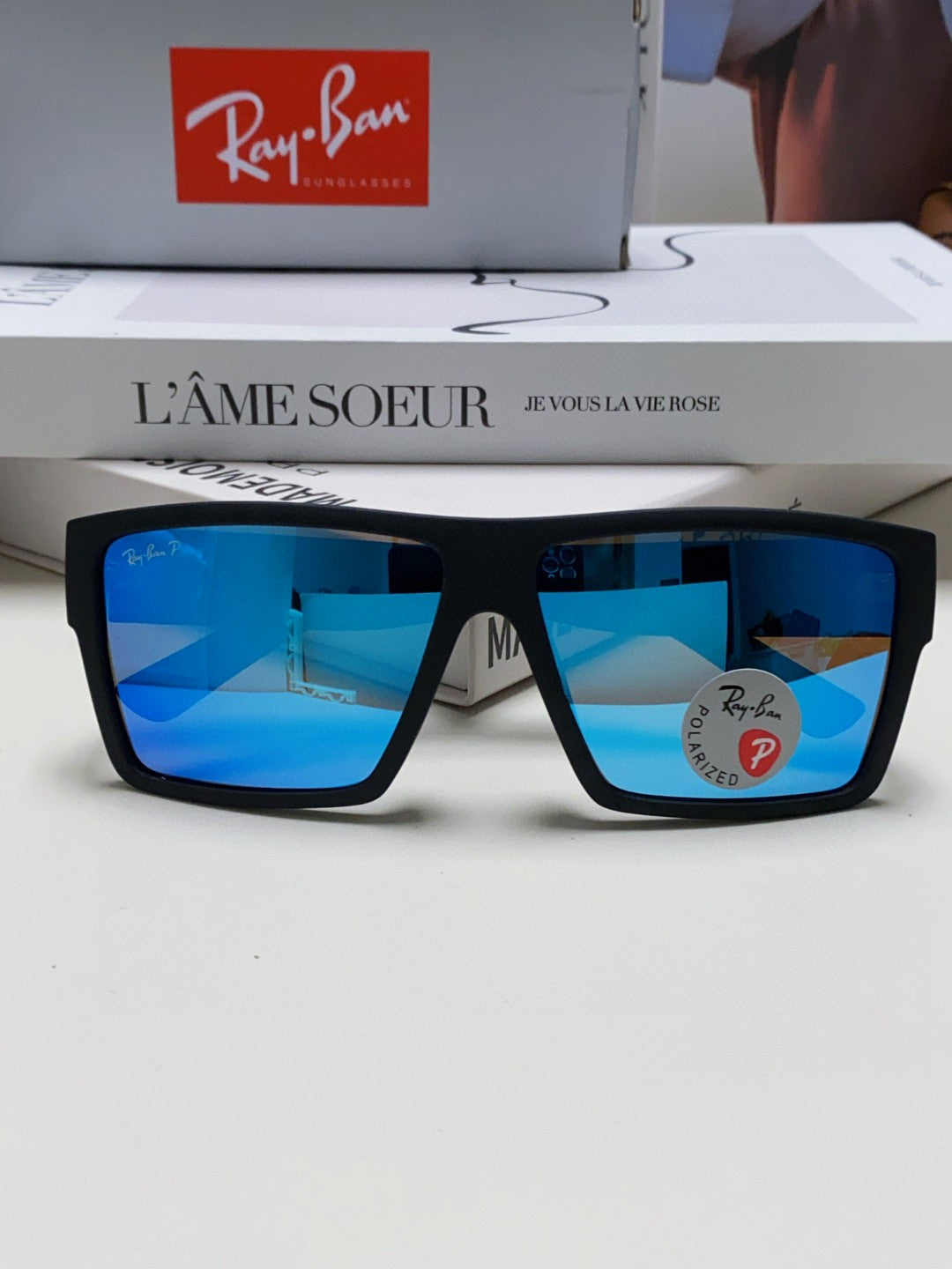 Ray-Ban RB1532 Polarized Square Blue Lens Sunglasses for Men - detail image 6