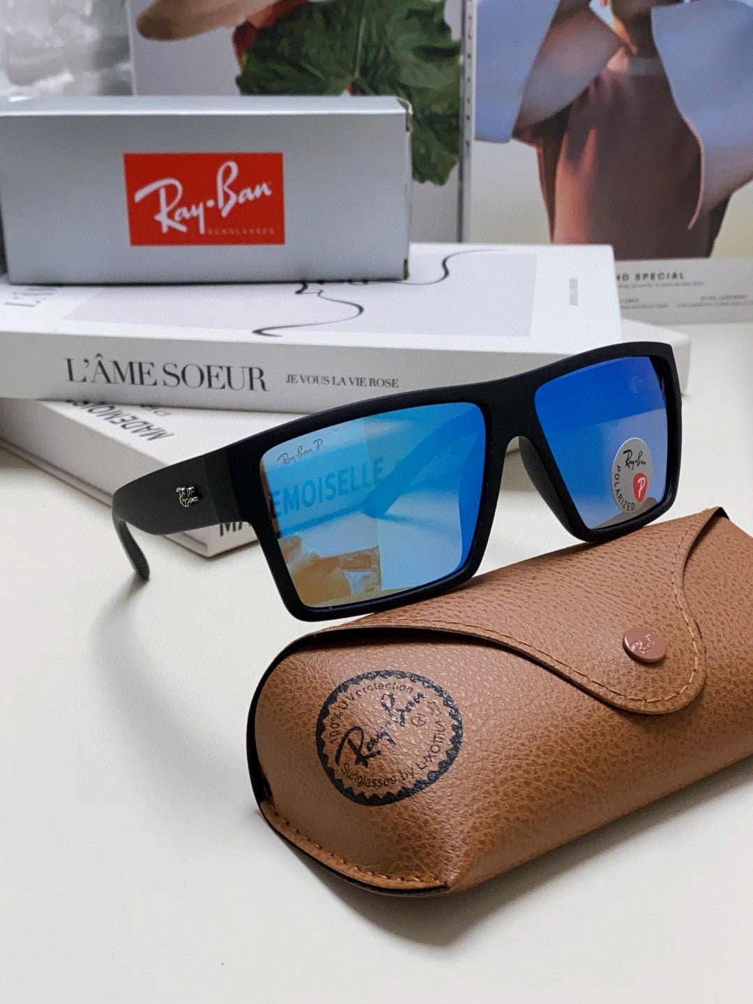 Ray-Ban RB1532 Polarized Square Blue Lens Sunglasses for Men - detail image 7
