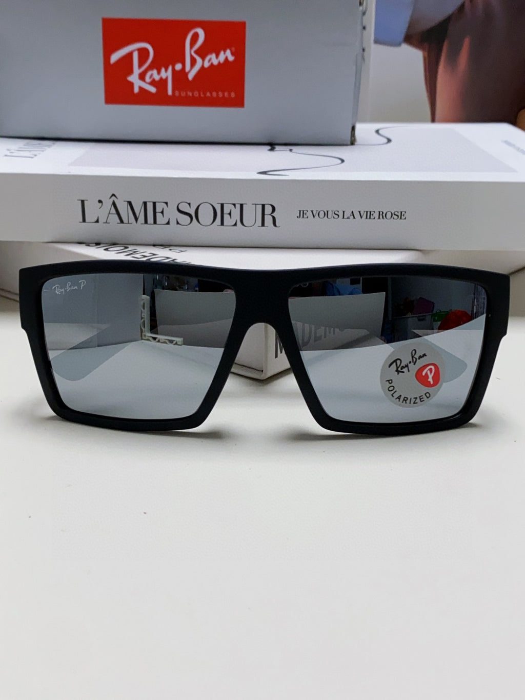 Ray-Ban RB1532 Polarized Square Silver Lens Sunglasses for Men - 466489 - detail image 5