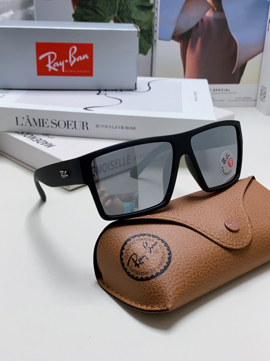 Ray-Ban RB1532 Polarized Square Silver Lens Sunglasses for Men - 466489 - detail image 6