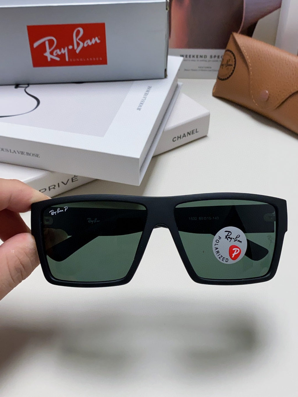 Ray-Ban RB1532 Polarized Square Black Lens Sunglasses for Men - detail image 3