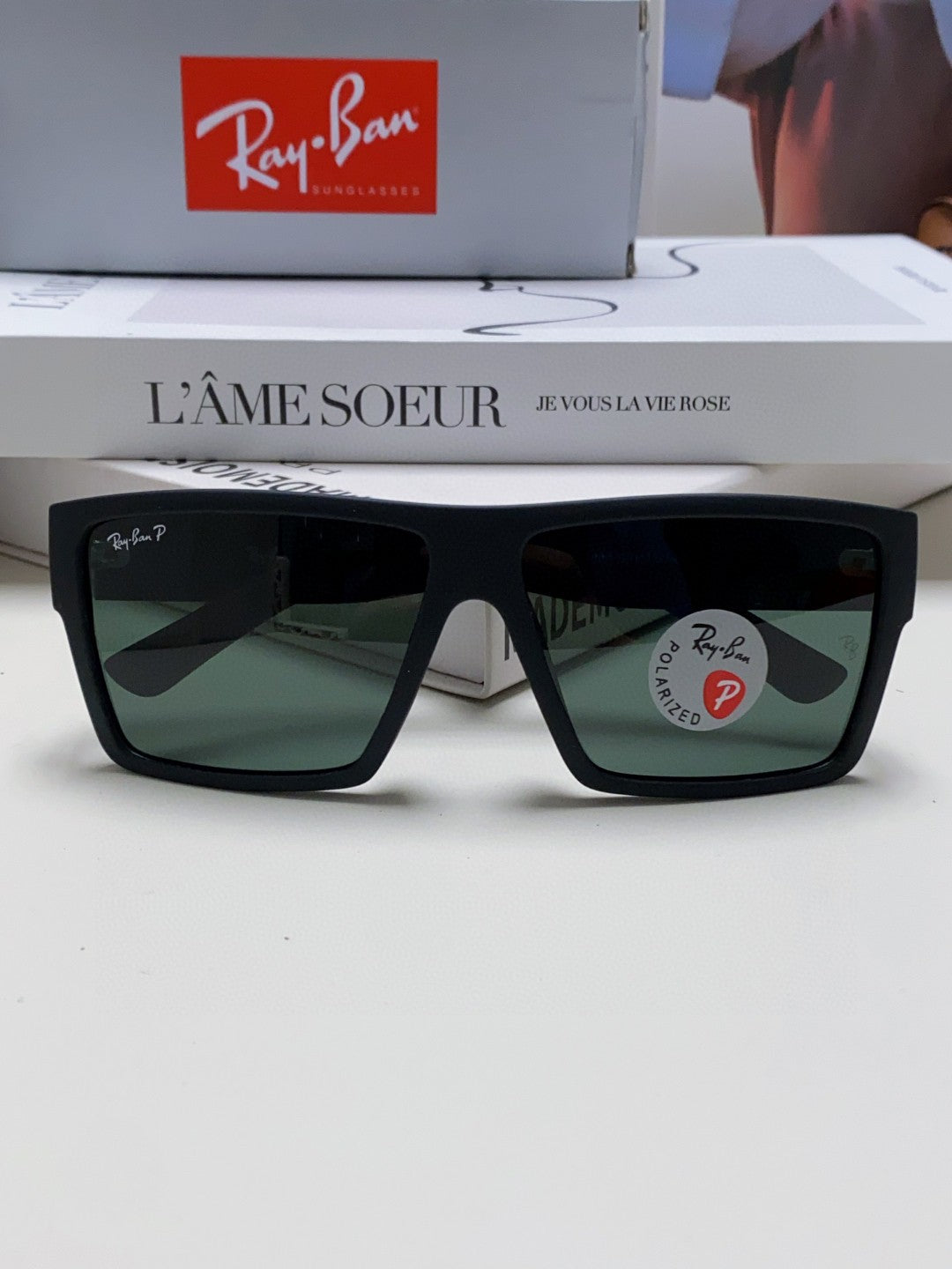 Ray-Ban RB1532 Polarized Square Black Lens Sunglasses for Men - detail image 6