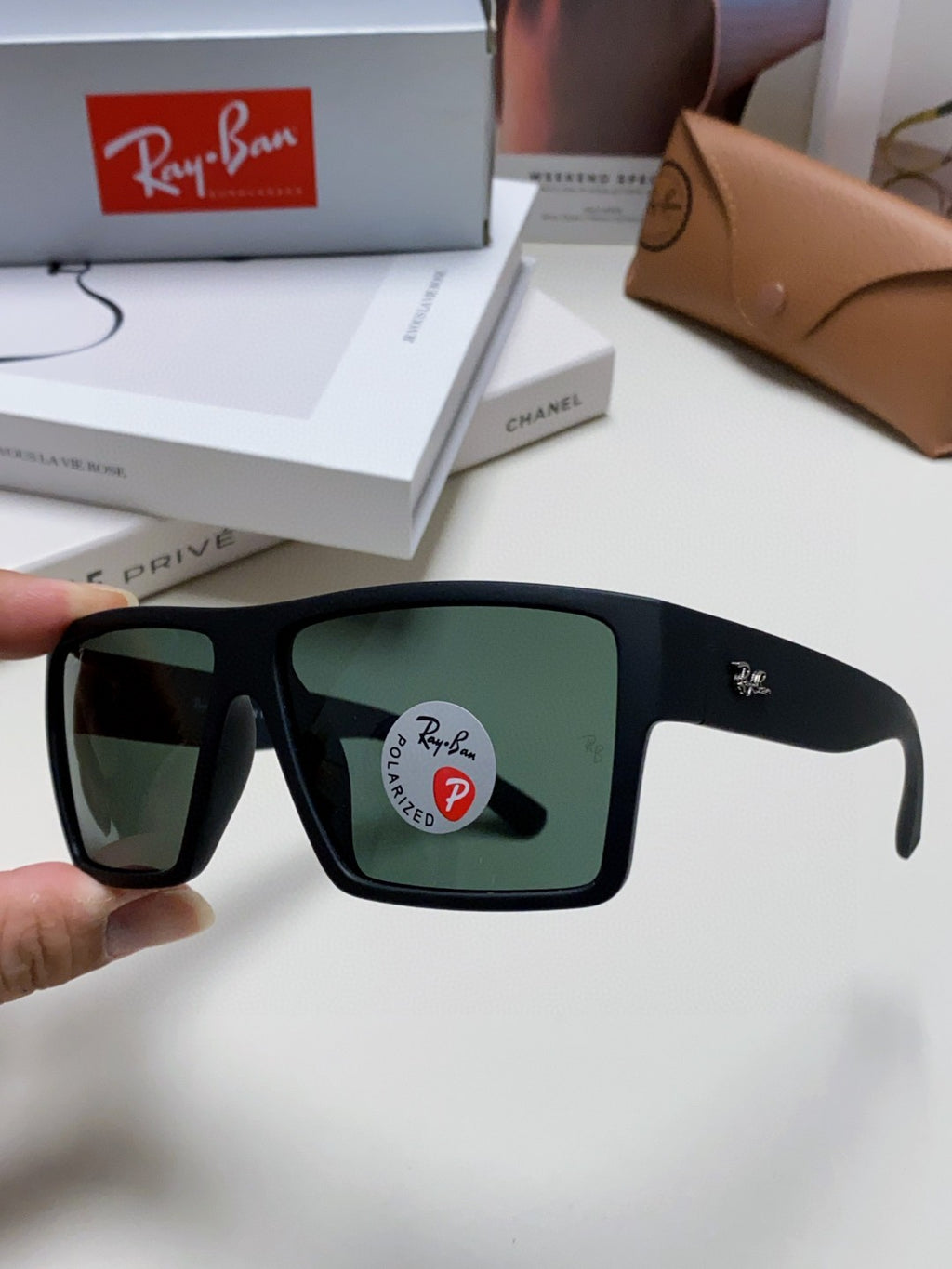 Ray-Ban RB1532 Polarized Square Black Lens Sunglasses for Men - detail image 5