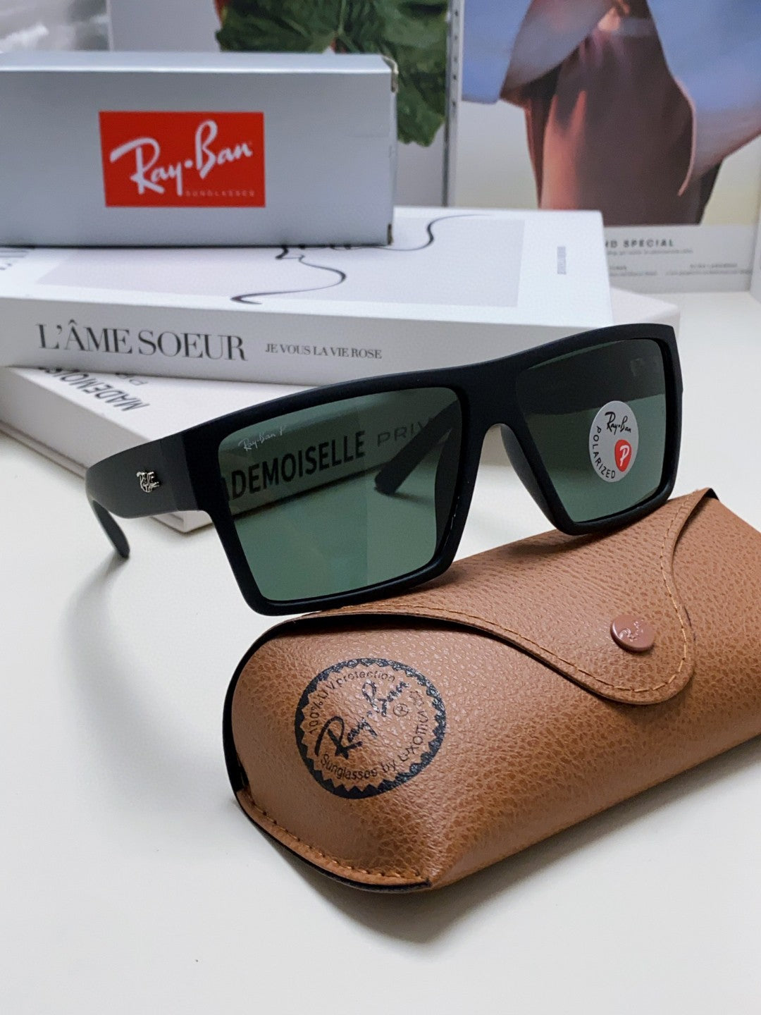 Ray-Ban RB1532 Polarized Square Black Lens Sunglasses for Men - detail image 7