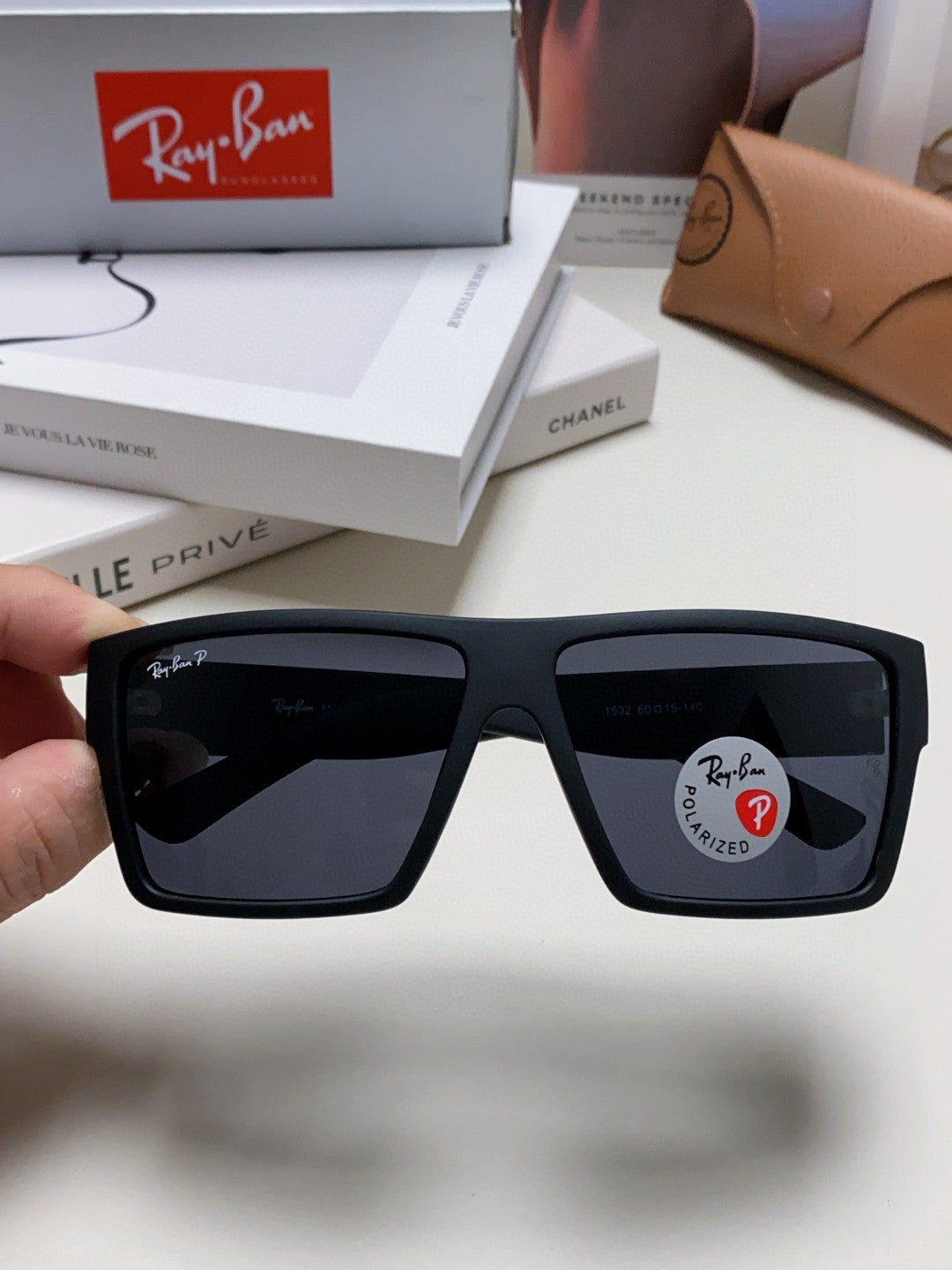 Ray-Ban RB1532 Polarized Square Silver Lens Sunglasses for Men - detail image 3