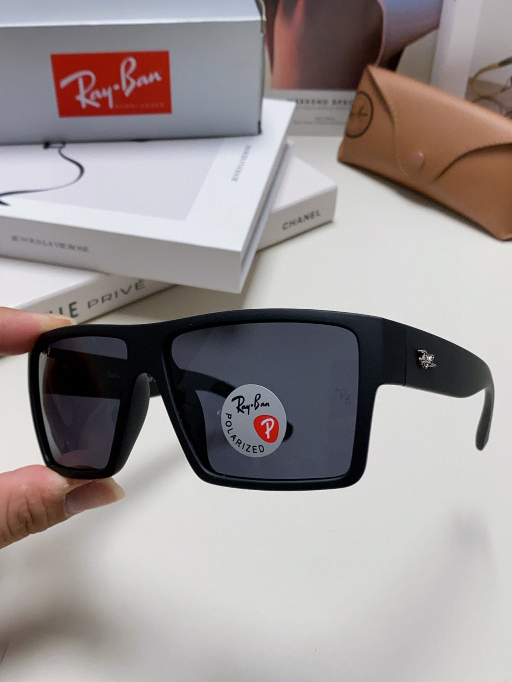 Ray-Ban RB1532 Polarized Square Silver Lens Sunglasses for Men - detail image 5