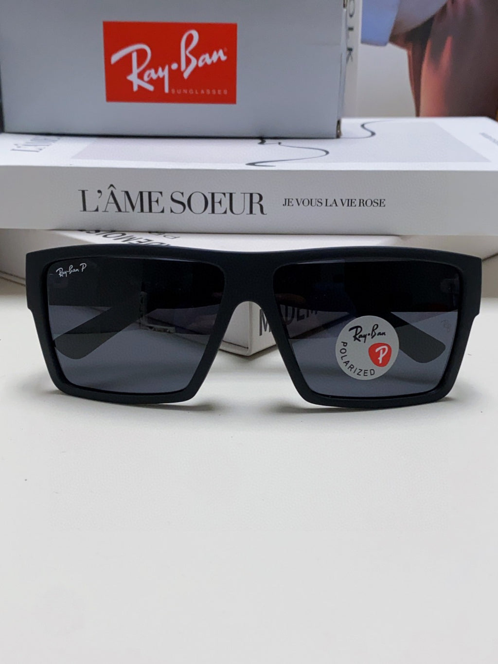 Ray-Ban RB1532 Polarized Square Silver Lens Sunglasses for Men - detail image 6