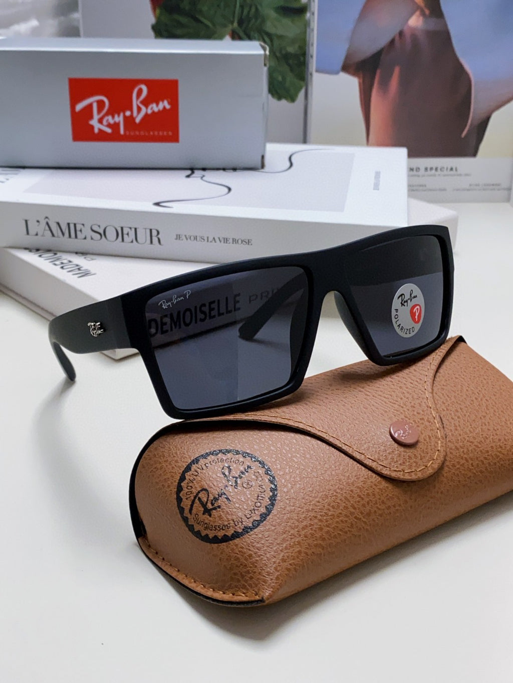 Ray-Ban RB1532 Polarized Square Silver Lens Sunglasses for Men - detail image 7