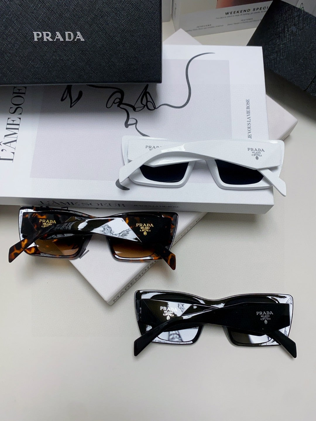 Prada 08YSF Browline Black Lens Sunglasses for Men & Women - detail image 8