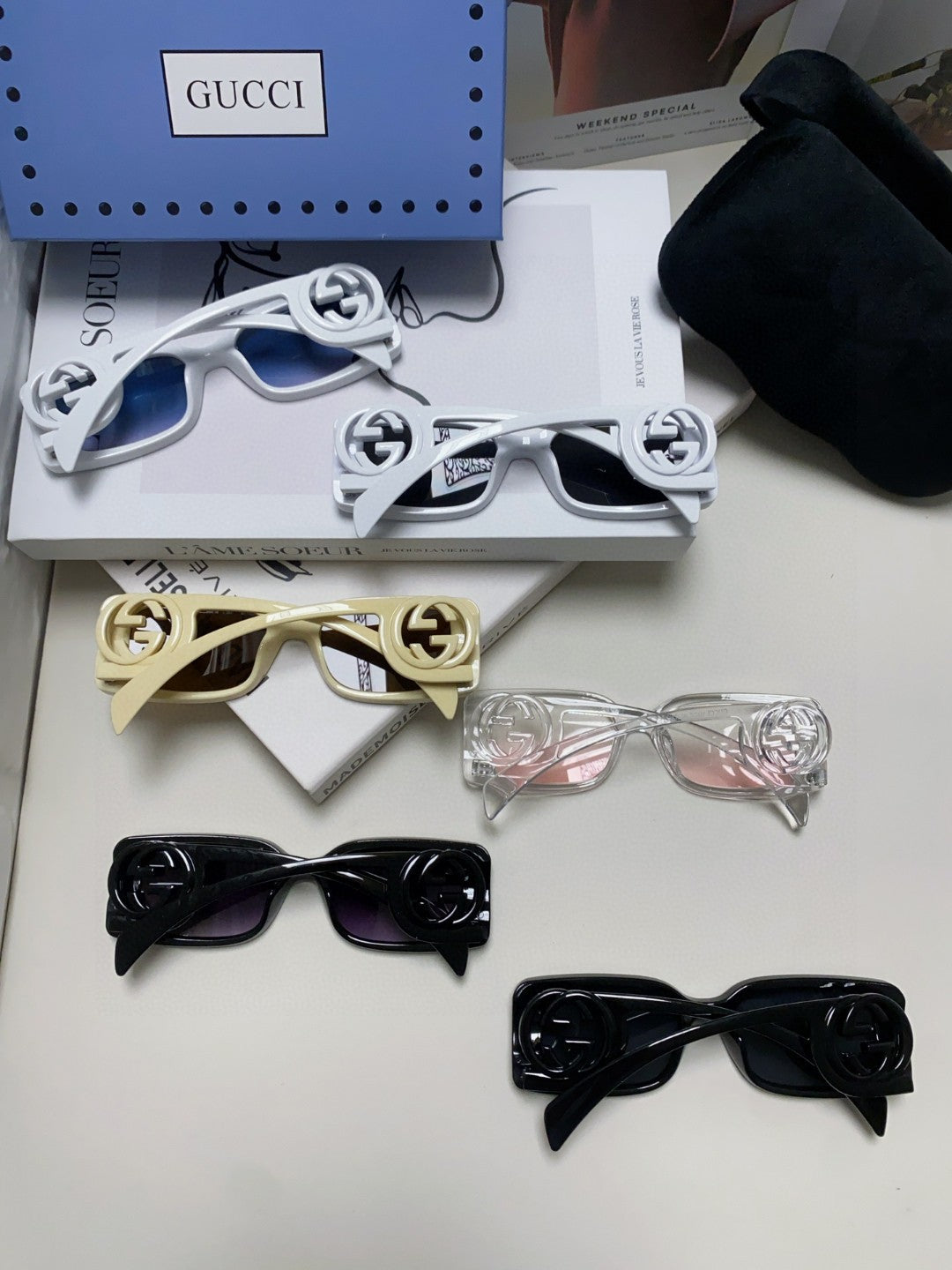 Gucci Rectangular Silver Lens Sunglasses for Men & Women - detail image 7