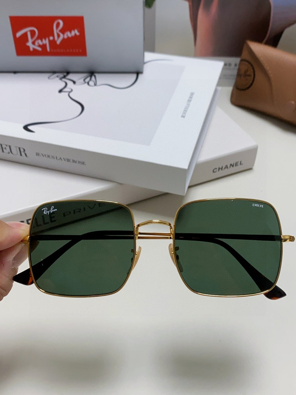 Ray-Ban Metal Square Black Lens Sunglasses for Men & Women - detail image 5