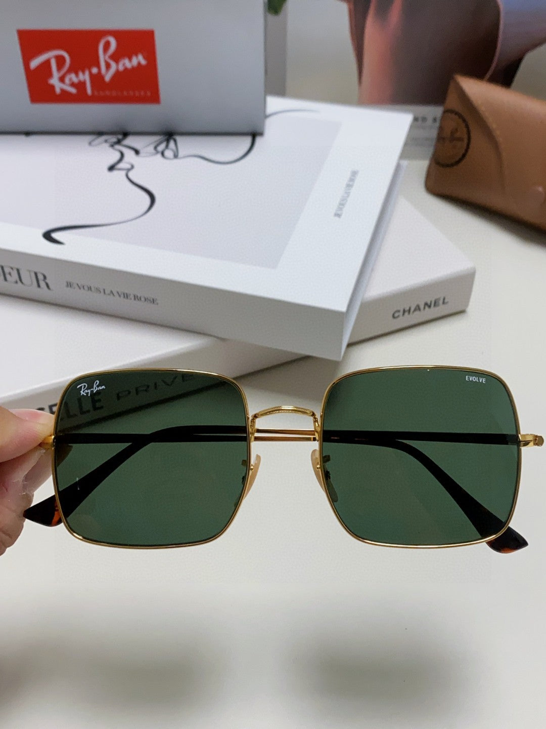 Ray-Ban Metal Square Black Lens Sunglasses for Men & Women - detail image 5