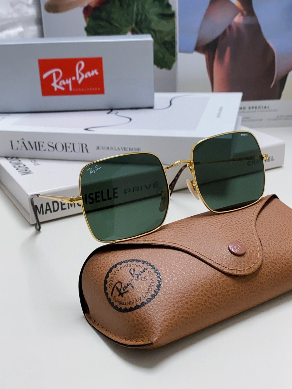 Ray-Ban Metal Square Black Lens Sunglasses for Men & Women - detail image 9
