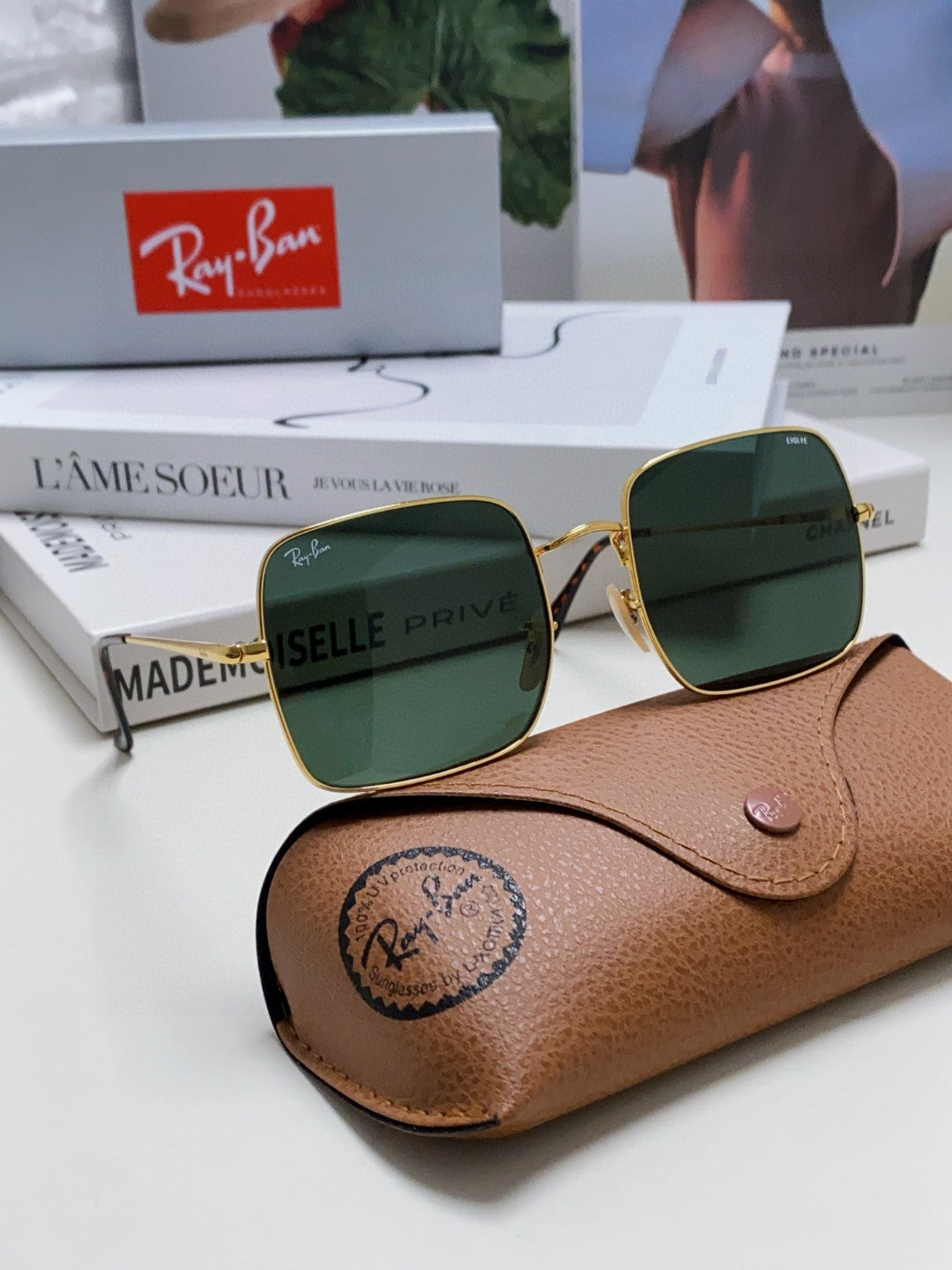 Ray-Ban Metal Square Black Lens Sunglasses for Men & Women - detail image 9