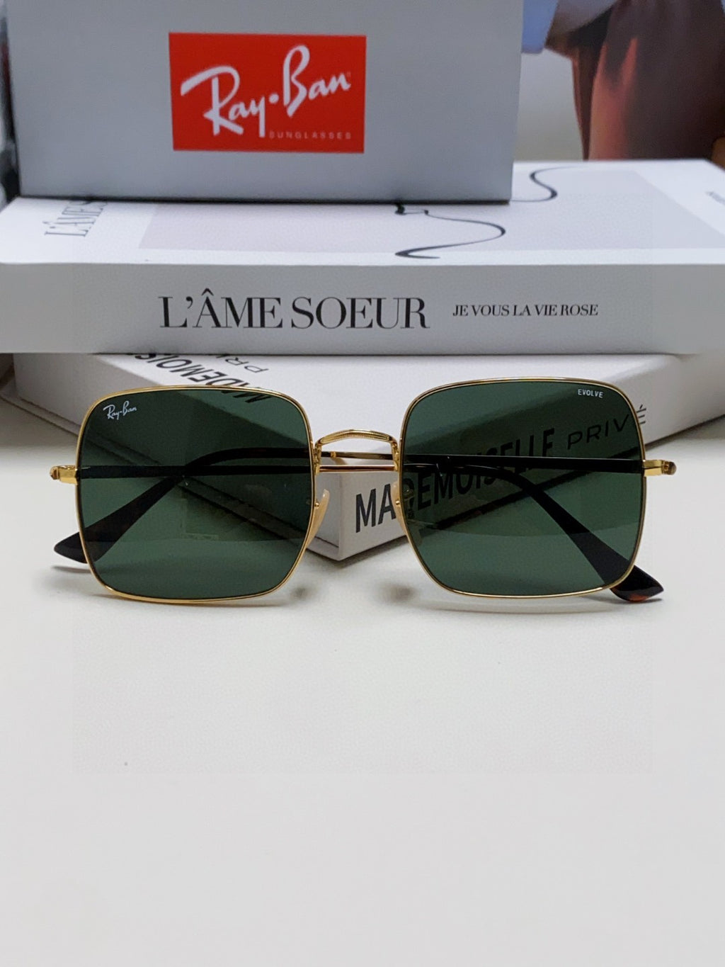 Ray-Ban Metal Square Black Lens Sunglasses for Men & Women - detail image 8