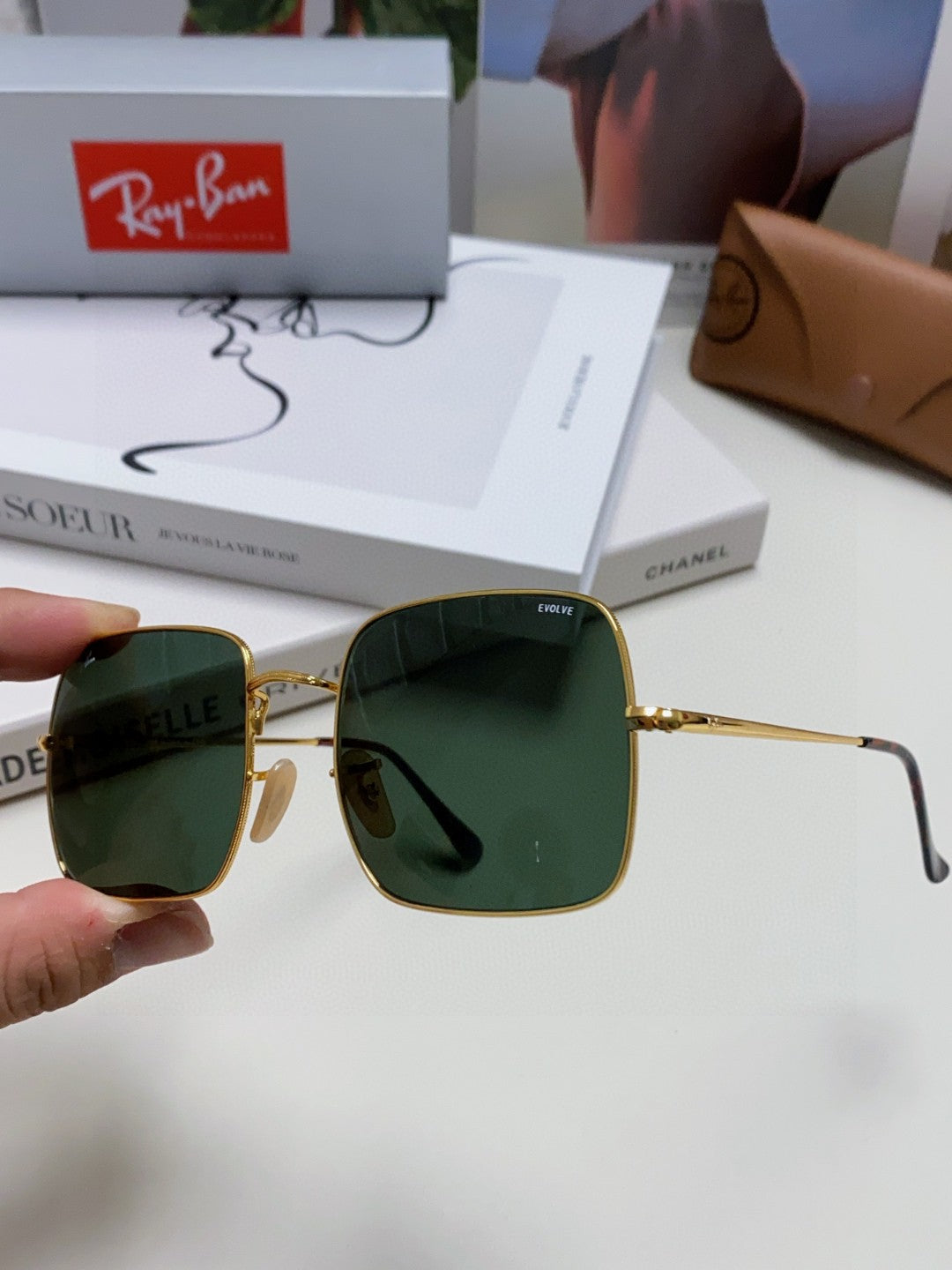 Ray-Ban Metal Square Black Lens Sunglasses for Men & Women - detail image 7