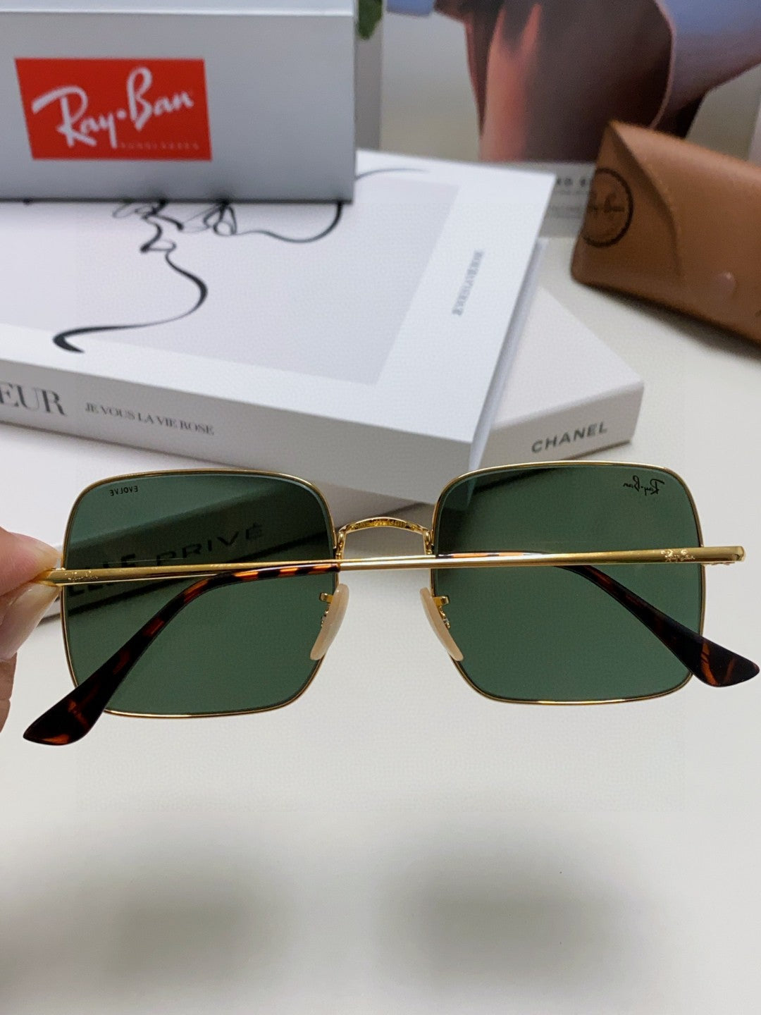 Ray-Ban Metal Square Black Lens Sunglasses for Men & Women - detail image 6