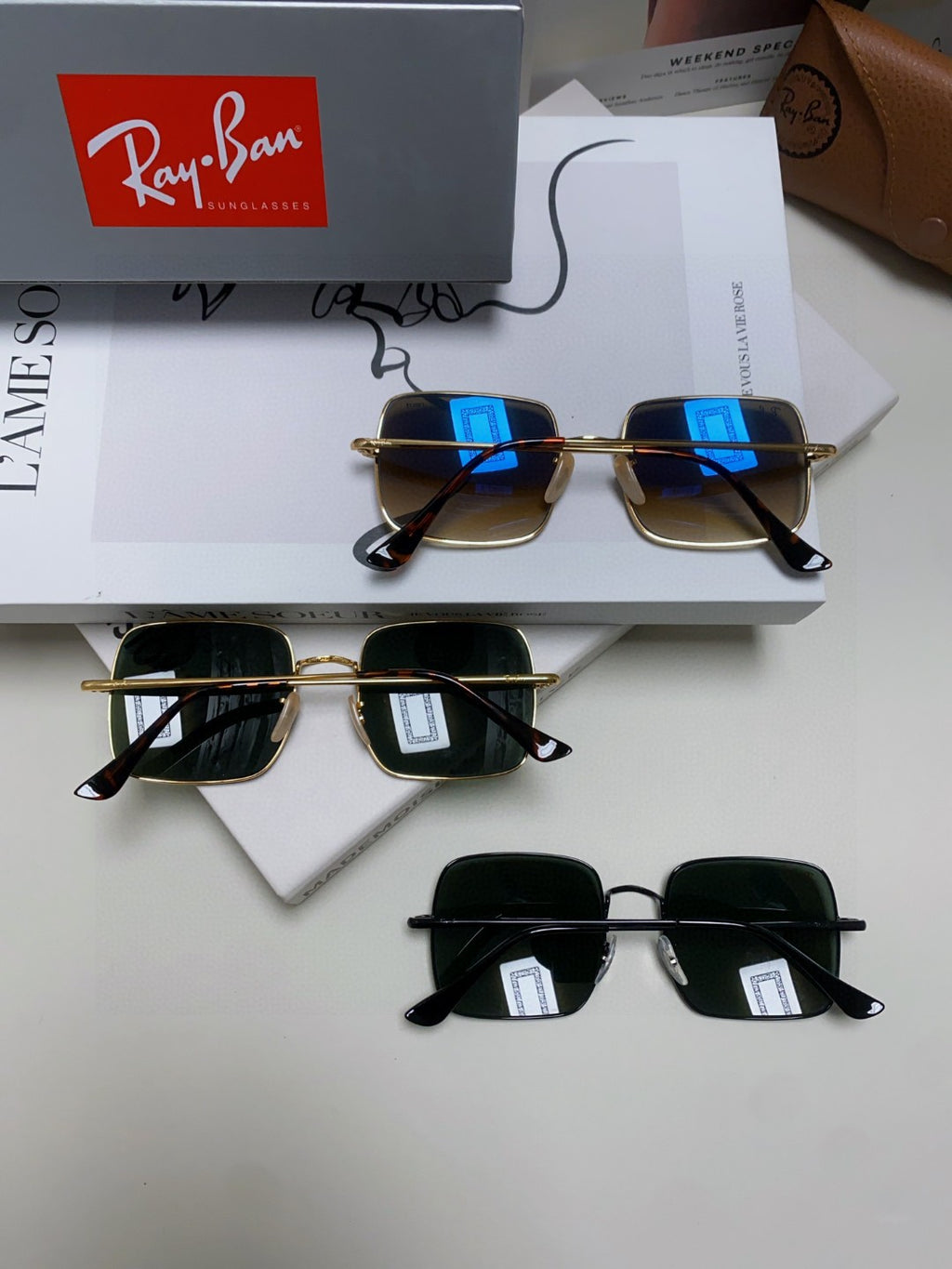 Ray-Ban Metal Square Black Lens Sunglasses for Men & Women - detail image 10