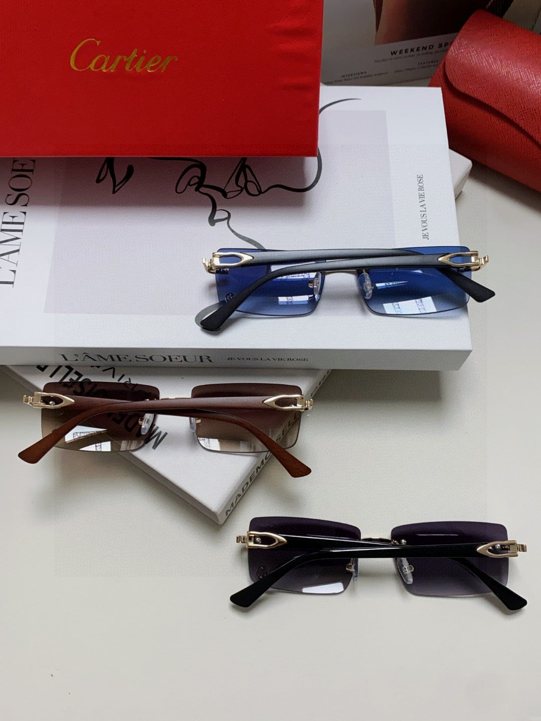 Cartier Blue-Light Rimless Gray Lens Sunglasses for Men & Women - 432355 - detail image 8