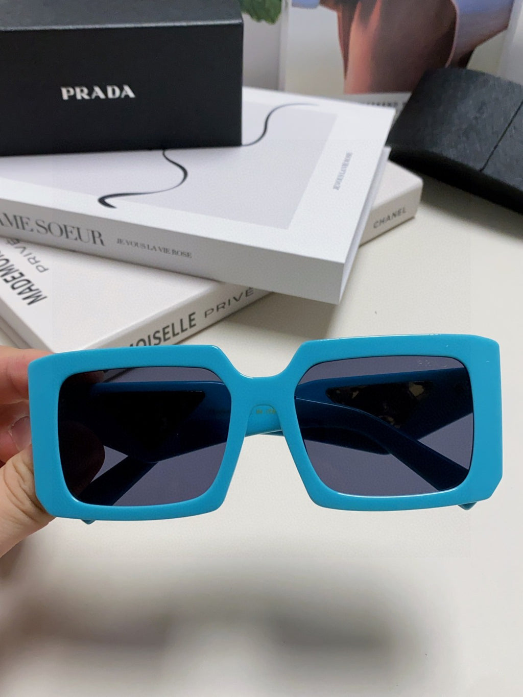Prada Metal Oversized Blue Lens Sunglasses for Men - 432168 - detail image 3