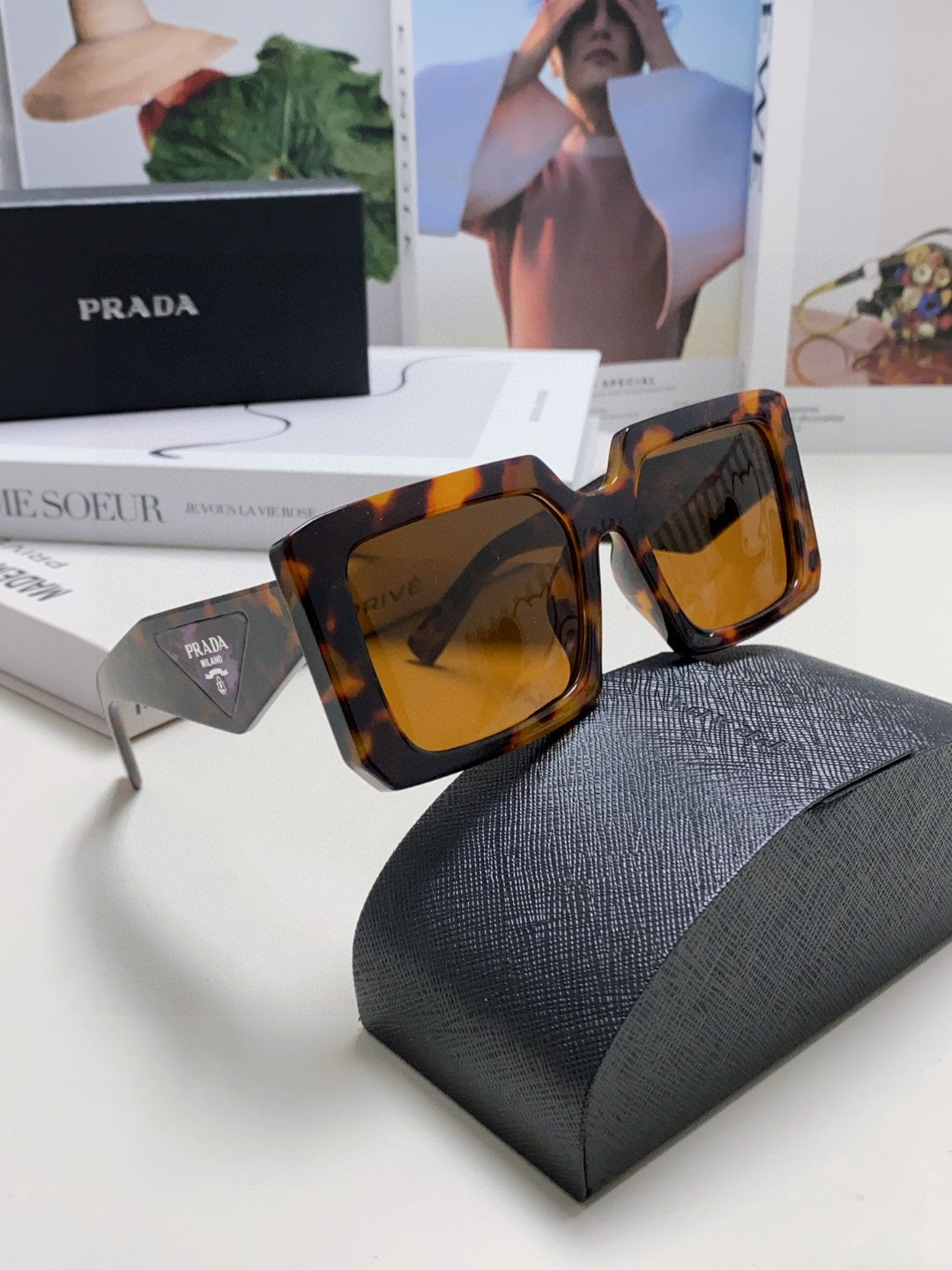 Prada Metal Oversized Brown Lens Sunglasses for Men - 432171 - detail image 7