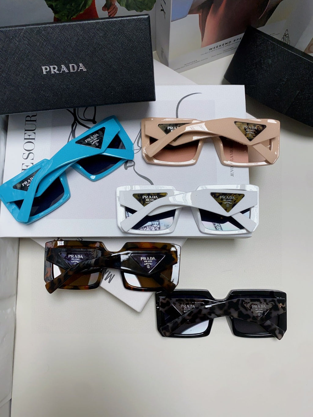 Prada Metal Oversized Blue Lens Sunglasses for Men - detail image 8