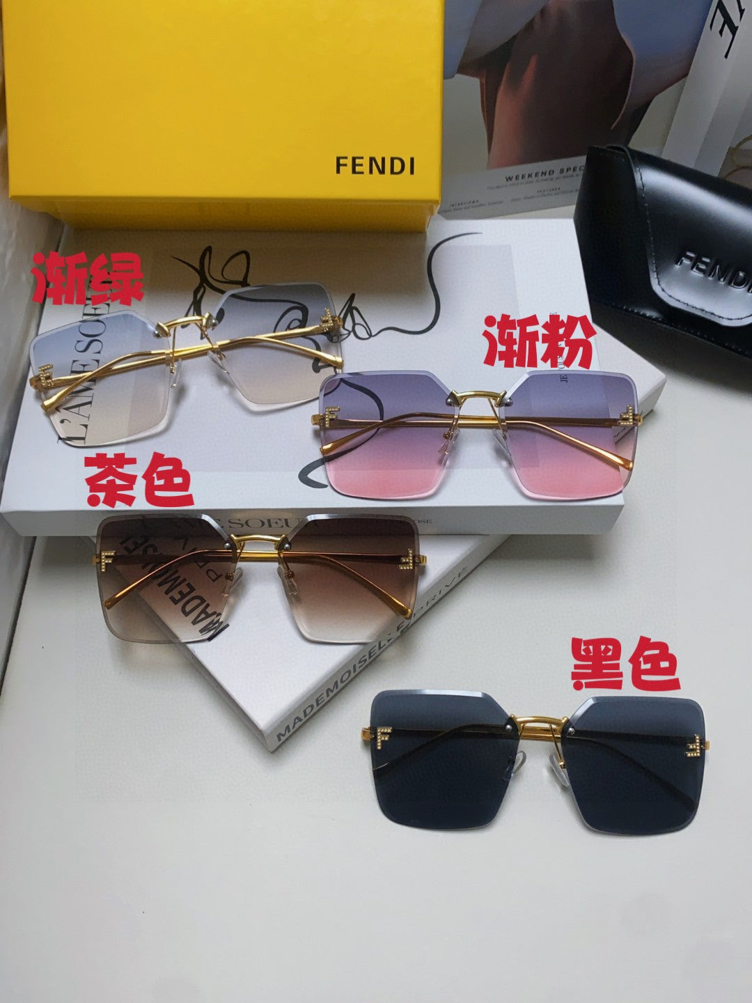 Fendi FE4082US Lightweight Metal Rimless Gray Lens Sunglasses for Men - 372454 - detail image 9
