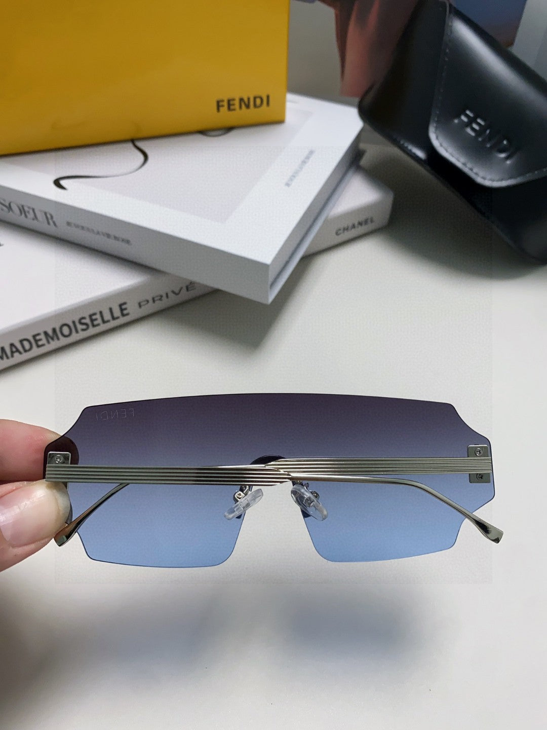 Fendi Lightweight Rimless Blue Lens Sunglasses for Men & Women - 432750 - detail image 3