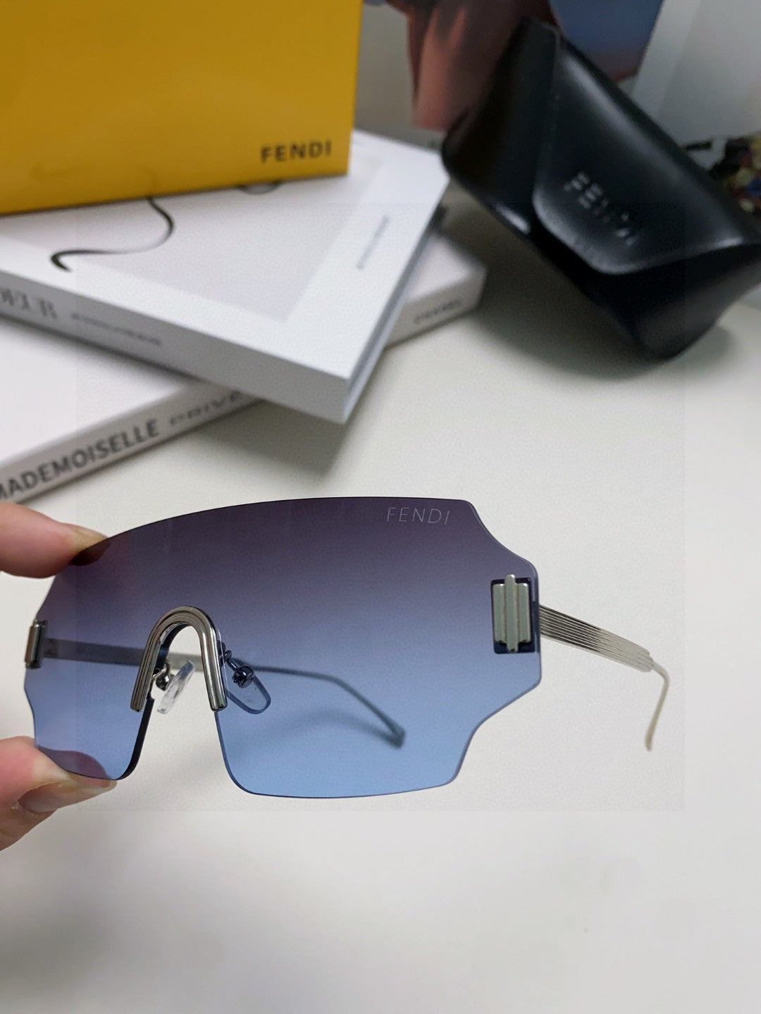 Fendi Lightweight Rimless Blue Lens Sunglasses for Men & Women - 432750 - detail image 4
