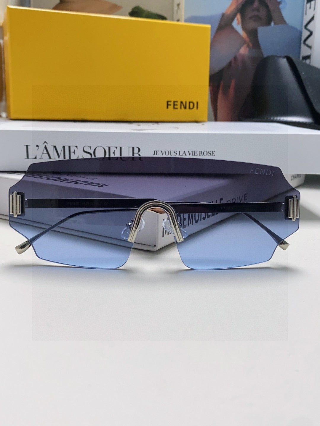 Fendi Lightweight Rimless Blue Lens Sunglasses for Men & Women - 432750 - detail image 5