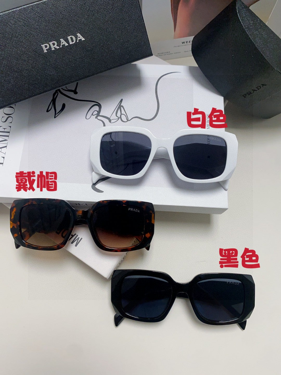 Prada Square Blue Lens Sunglasses for Women - 398893 - detail image 8