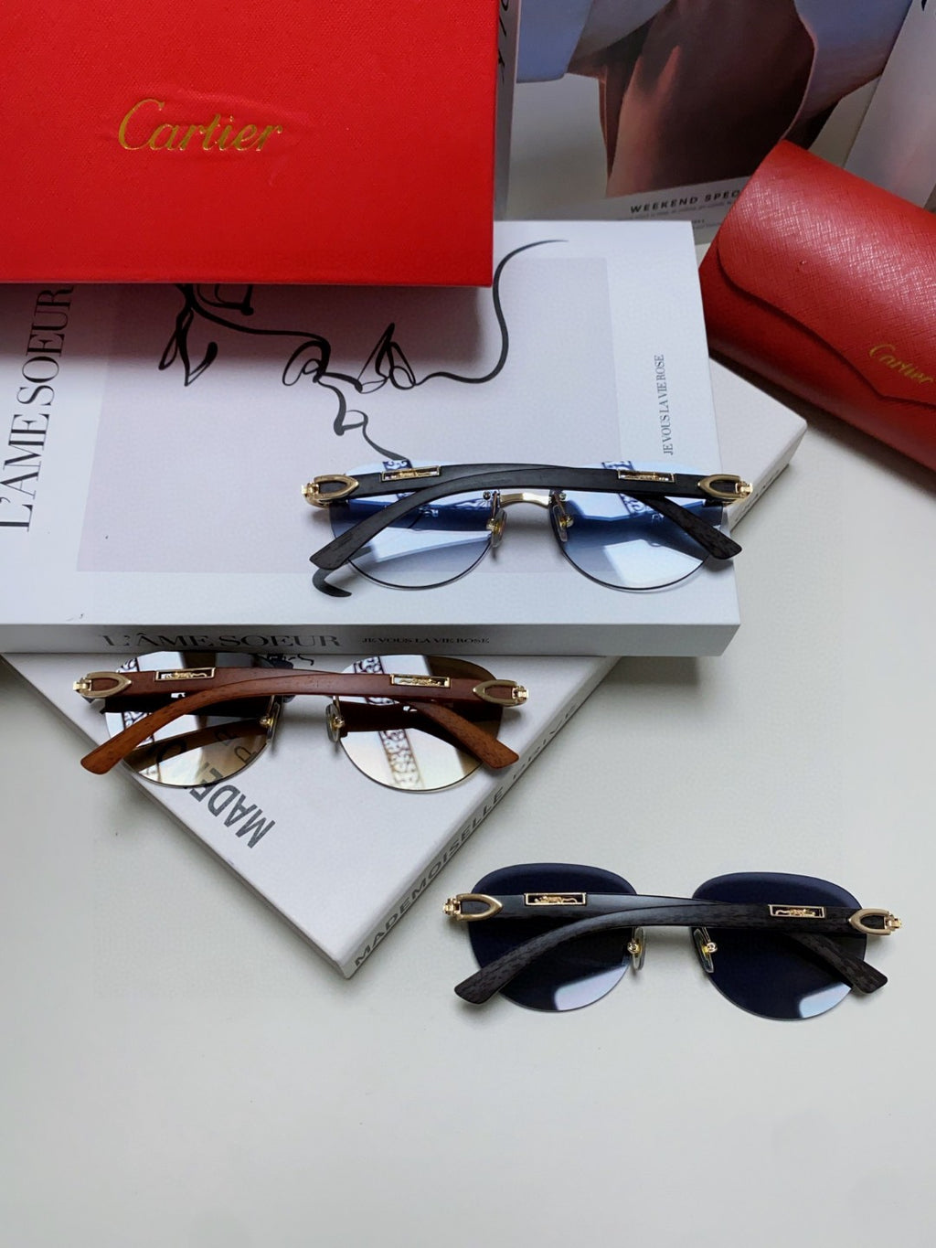 Cartier Lightweight Rimless Gray Lens Sunglasses for Men & Women - 382811 - detail image 8