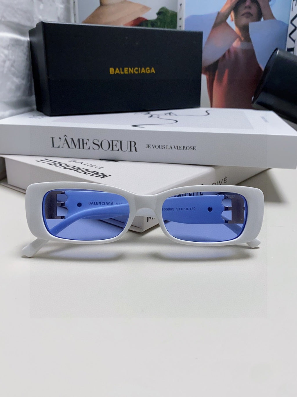 Balenciaga Rectangular Silver Lens Sunglasses for Men & Women - 382928 - detail image 5