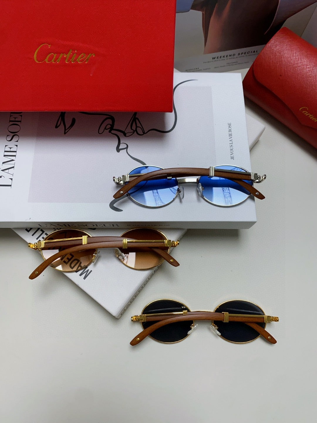 Cartier CT0464S Round Blue Lens Sunglasses for Men & Women - 399028 - detail image 7