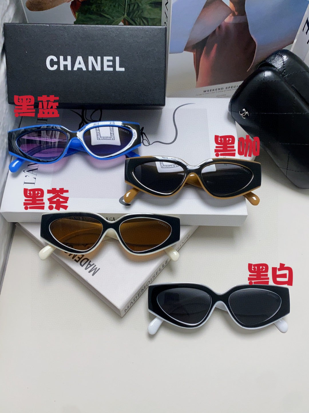 Chanel Cat-Eye Blue Lens Sunglasses for Women - 431682 - detail image 9